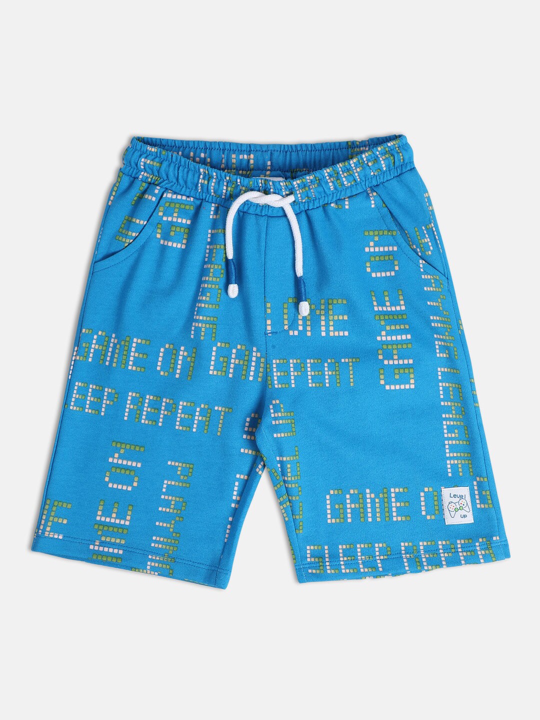 

MINI KLUB Boys Typography Printed Pure Cotton Shorts, Blue