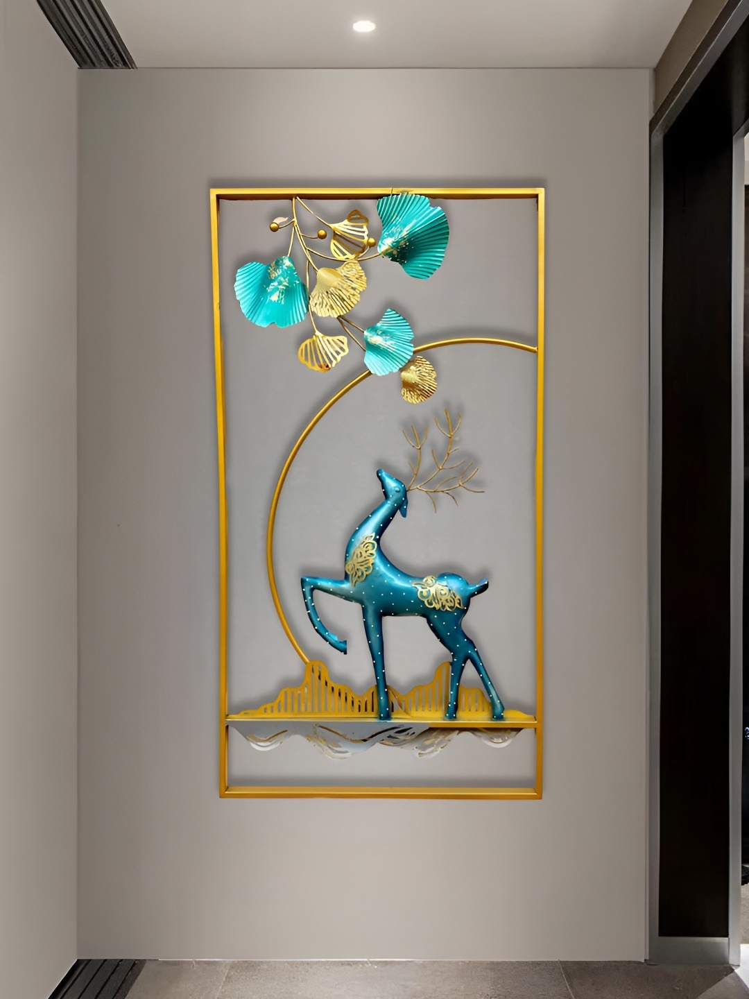 

RSN Gold Toned & Teal Blue Iron Deer Hanging Wall Decor