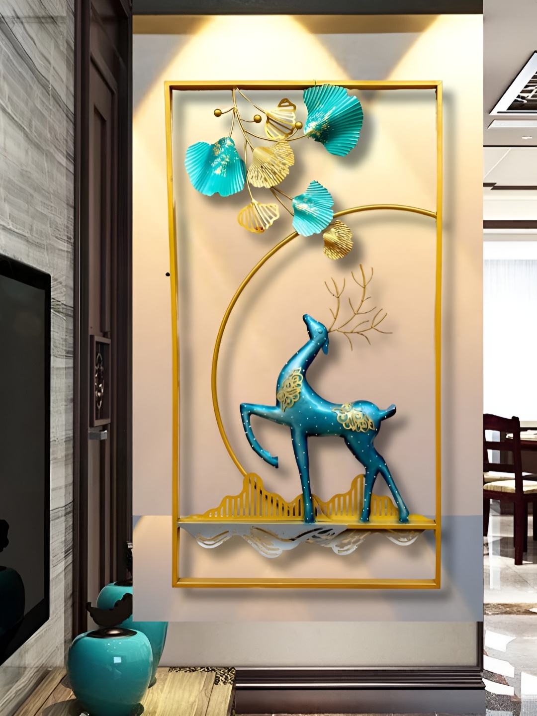 

RSN Gold Toned & Blue Textured Metal Deer Wall Hanging