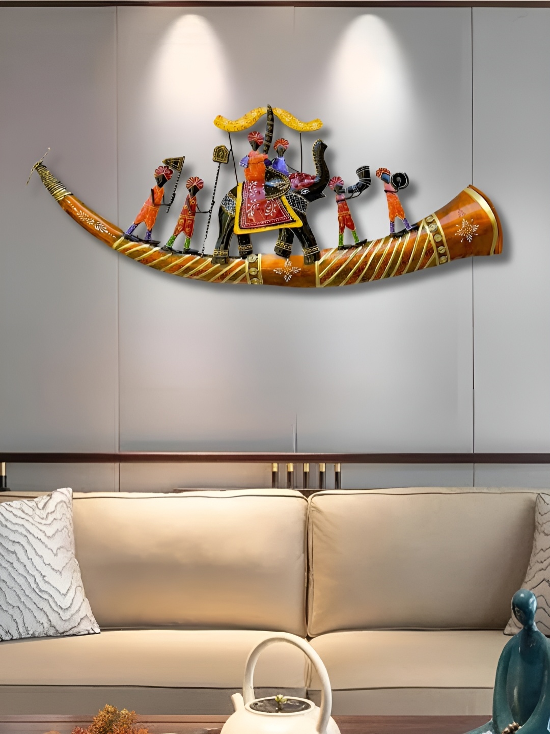 

RSN Black & Brown Textured Metal Hathi Baarat Wall Hanging