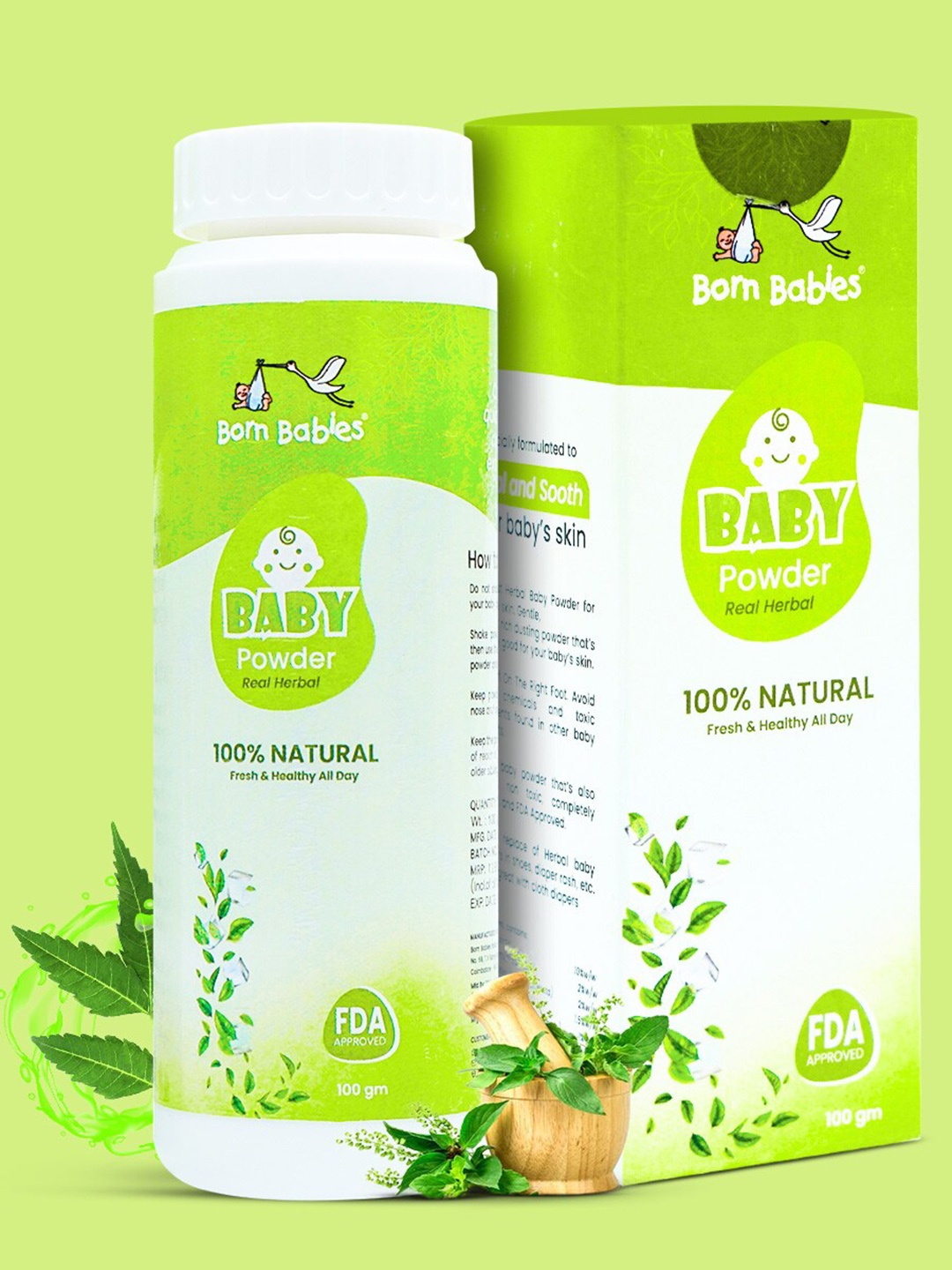 

Born Babies Real Herbal Baby Powder Cool & Smooth your Skin-100gm, White