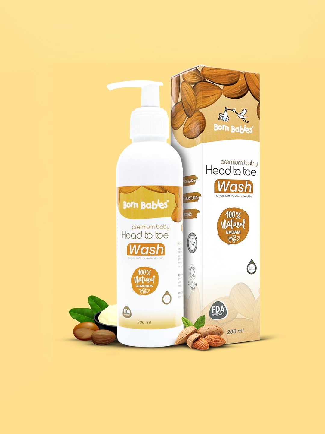 

Born Babies Premium Almond & Cucumber Baby Head To Toe Wash - 200ml, White