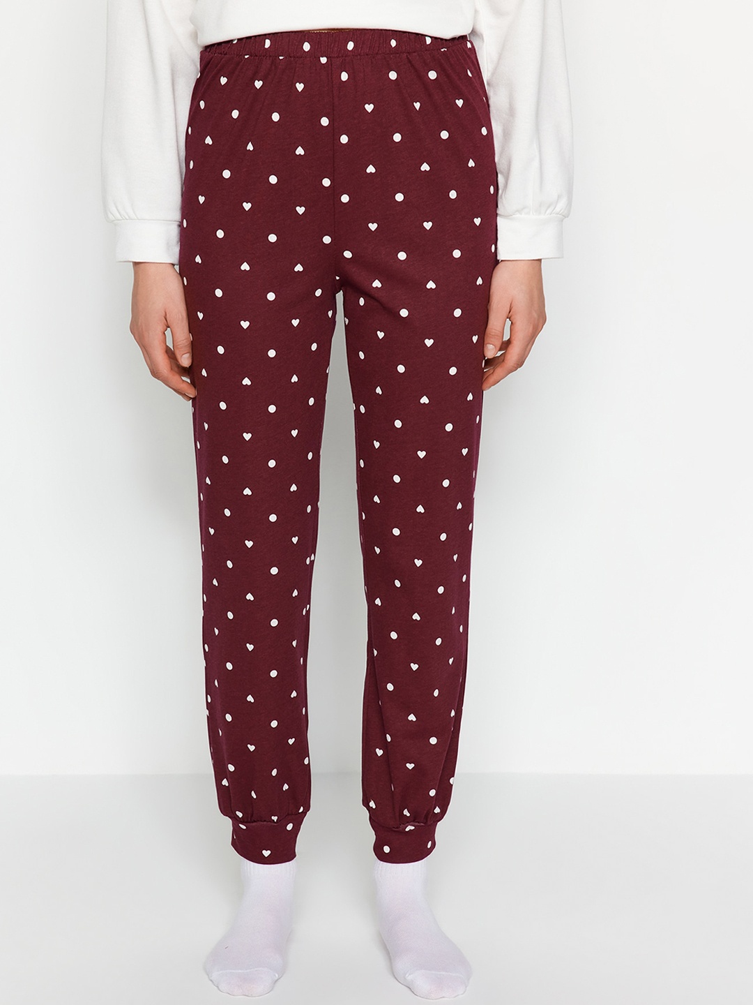 

Trendyol Printed Pure Cotton Jogger Style Lounge Pants, Burgundy