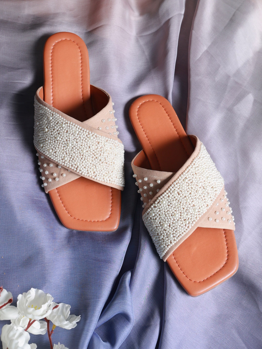 

Soul Roots Embellished Suede Open Toe Flats, Beige