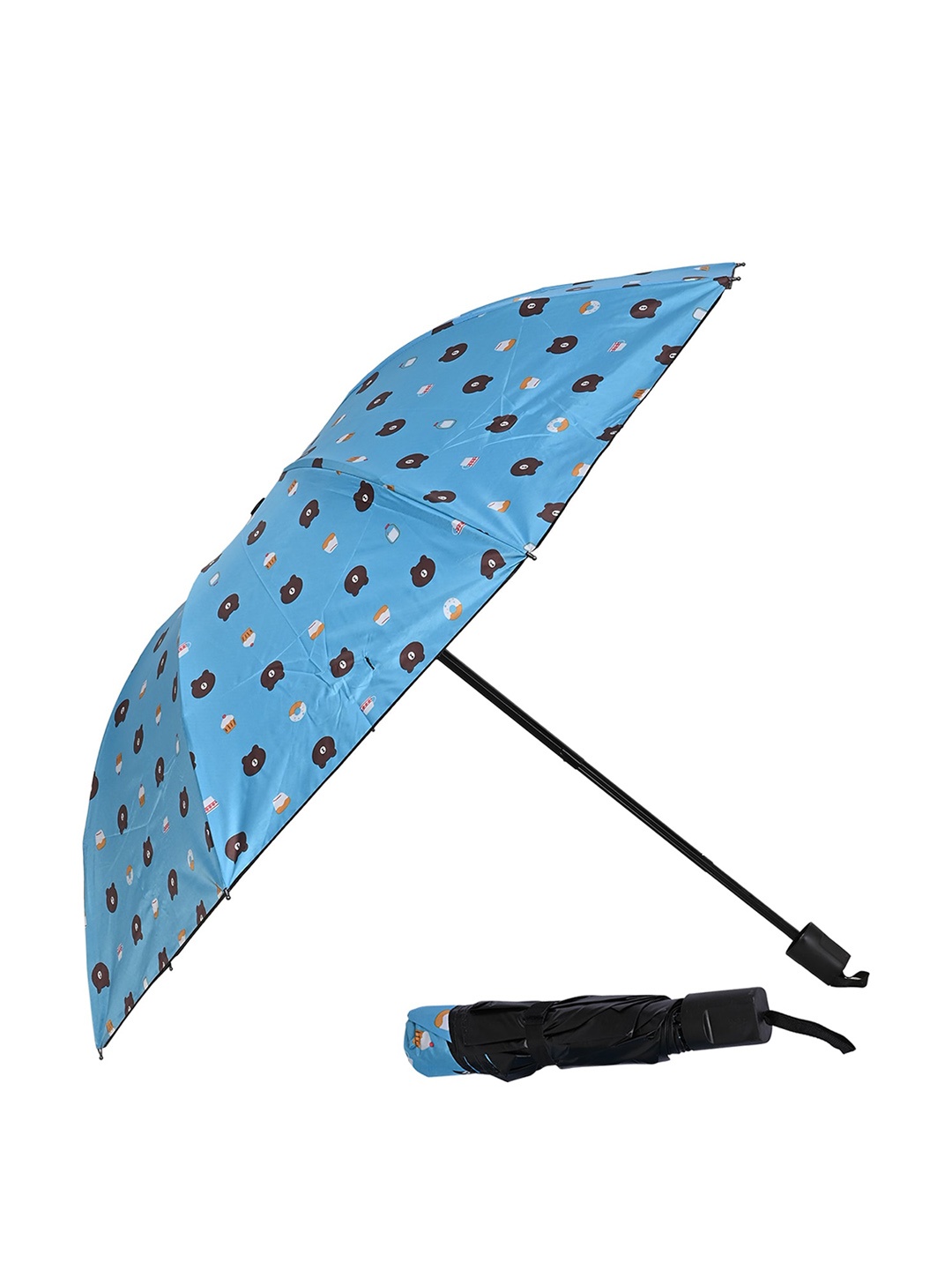 

LOOM LEGACY Manual 3 Fold Printed Rain Sun & UV Rays Protective Double Coated Umbrellas, Turquoise blue