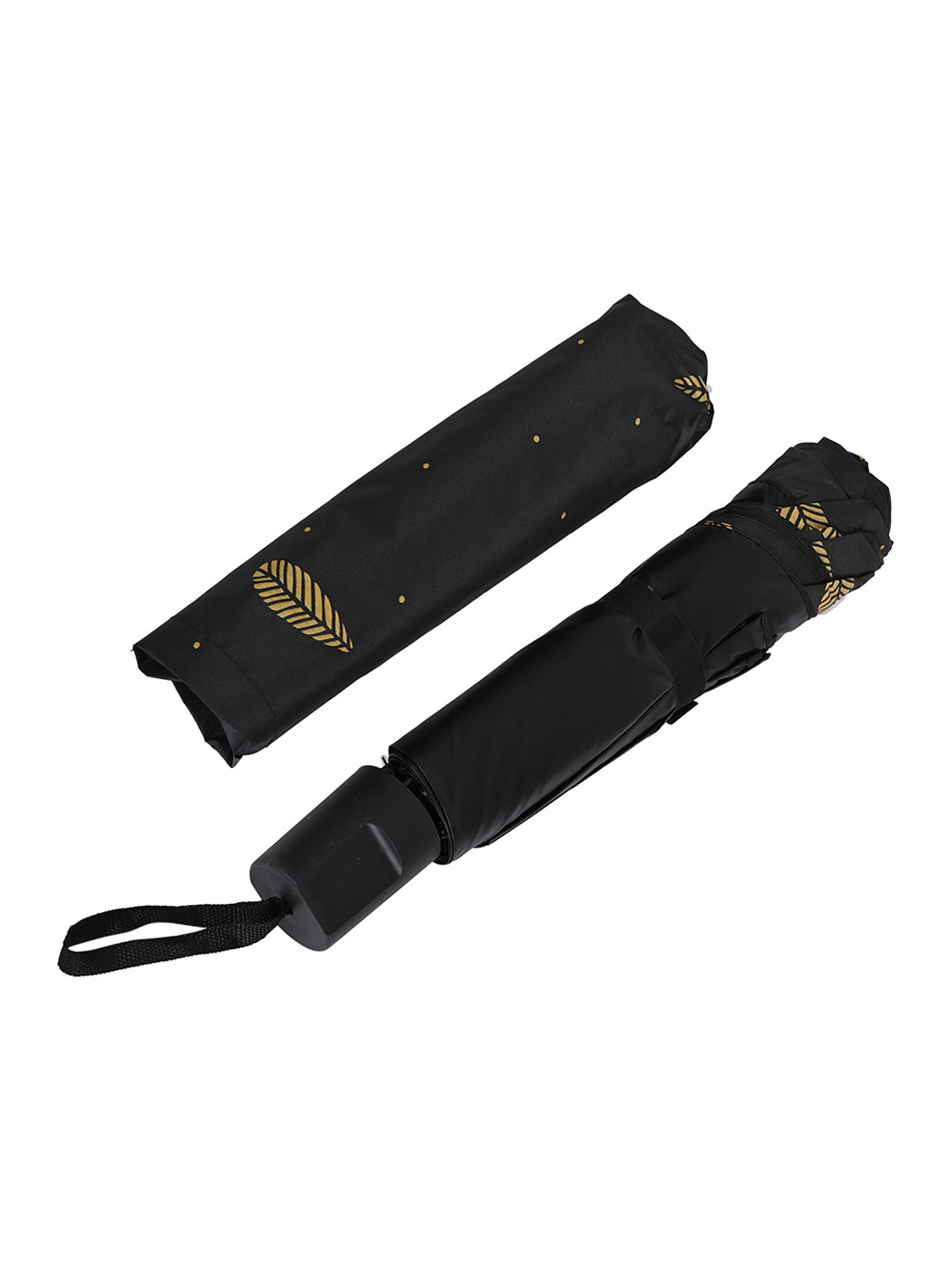 

LOOM LEGACY Manual 3 Fold Printed Rain Sun & UV Rays Protective Double Coated Umbrellas, Black