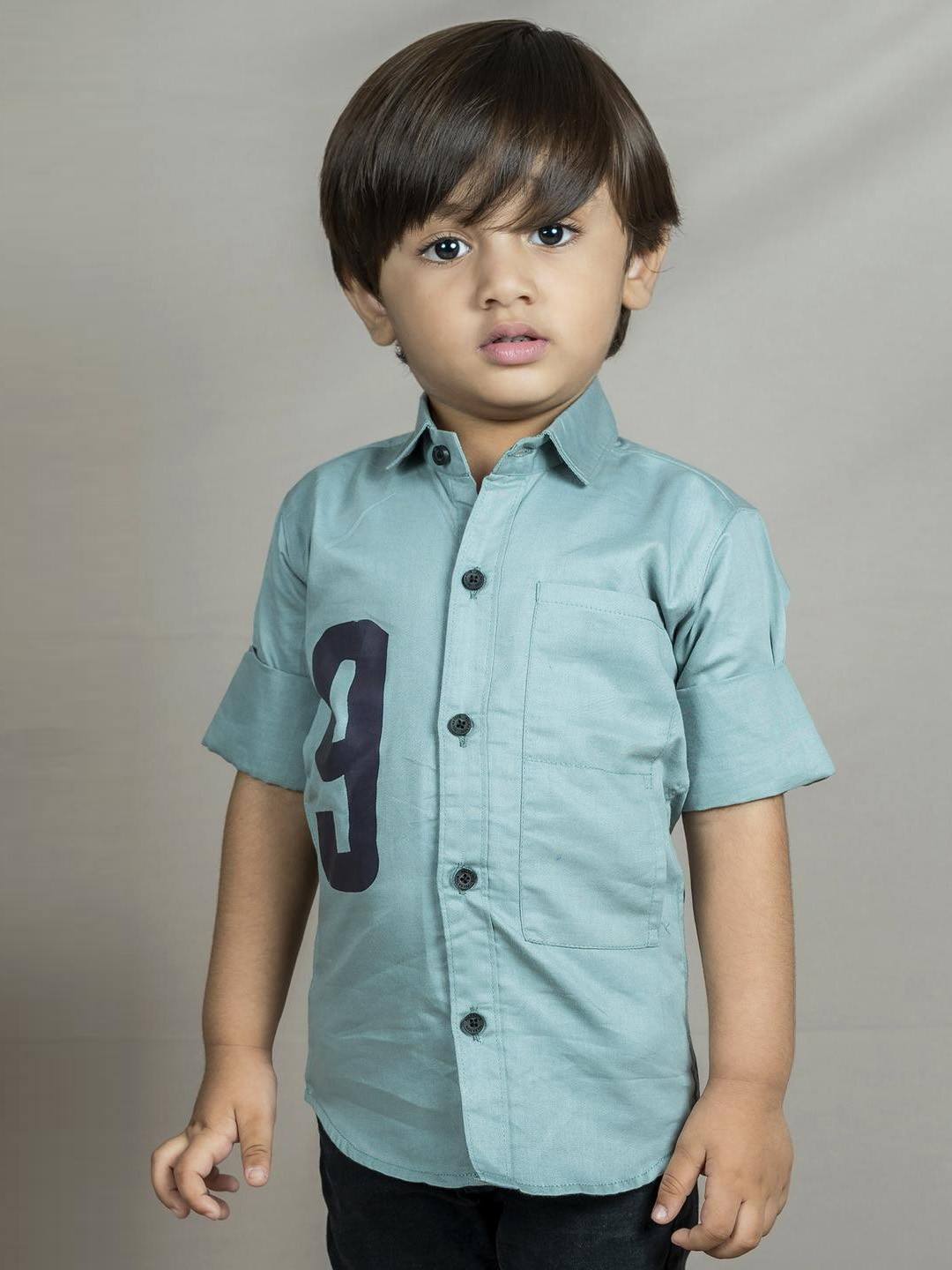 

Polka Tots Boys Number Printed Half Sleeves Cotton Shirt, Grey