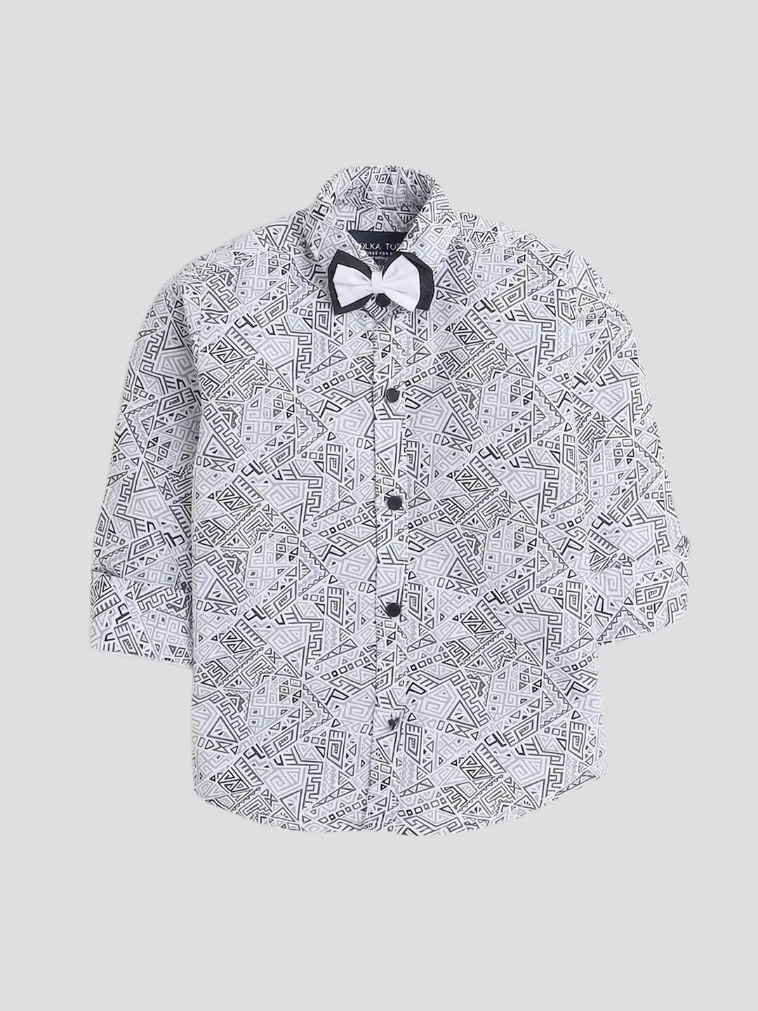 

Polka Tots Boys Floral Printed Bow Detail Casual Shirt, Grey