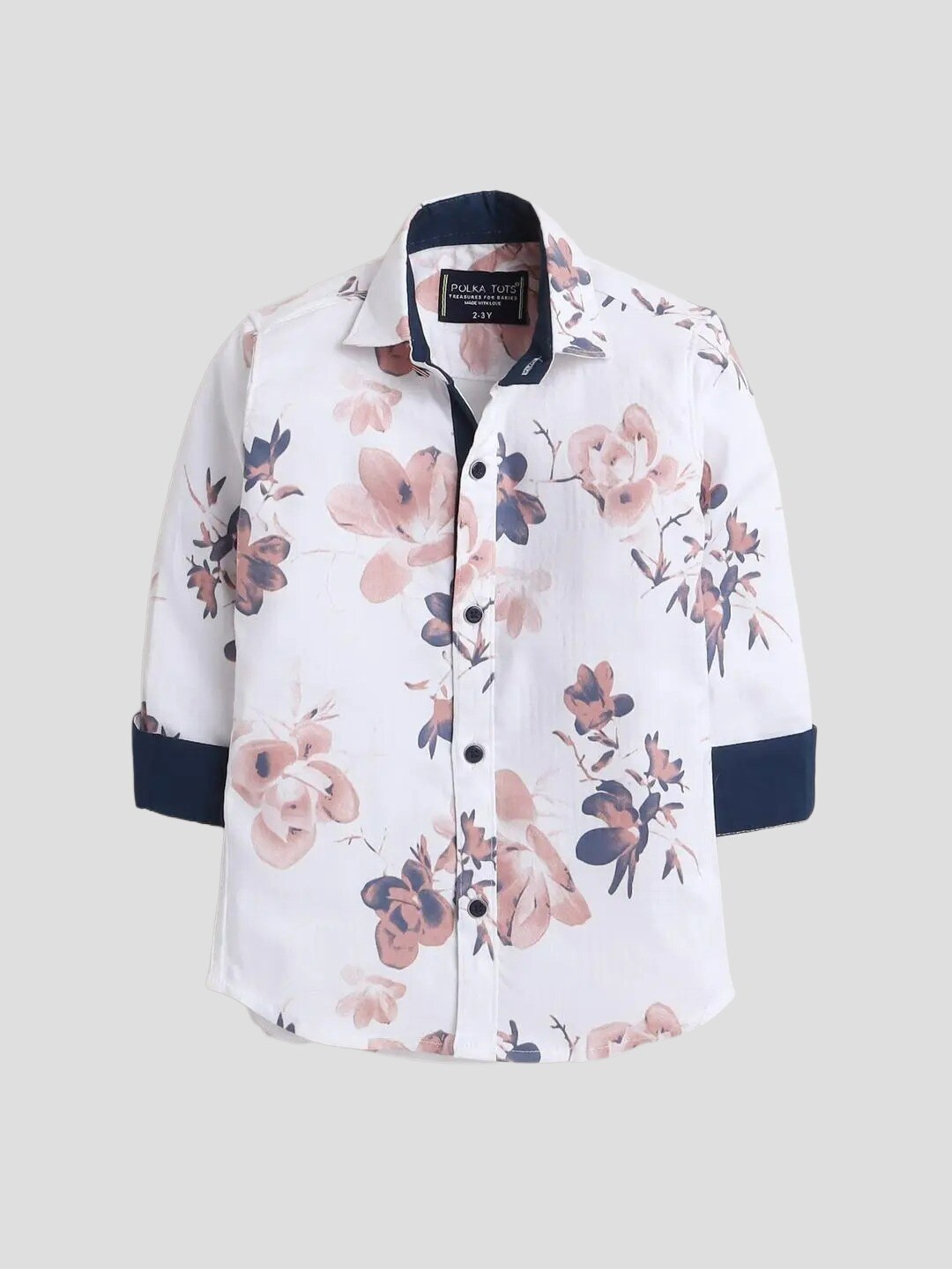 

Polka Tots Boys Floral Printed Full Sleeves Casual Shirt, White