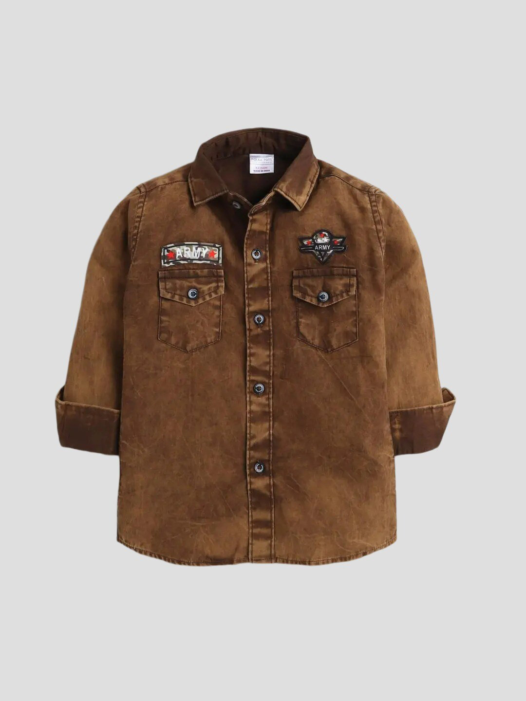 

Polka Tots Boys Full Sleeve Casual Shirt, Brown