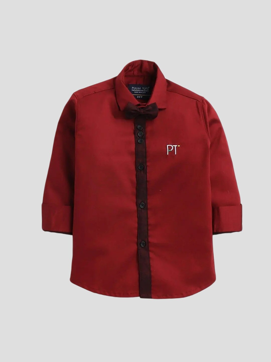 

Polka Tots Boys Spread Collar Bow Detail Casual Shirt, Red