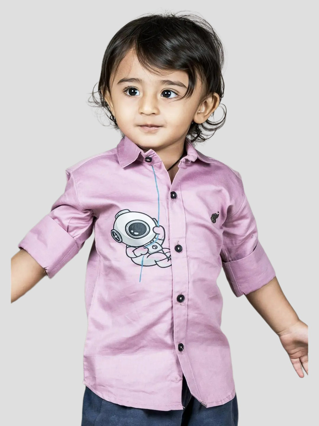 

Polka Tots Boys Full Sleeves Astronaut Printed Cotton Shirt, Purple