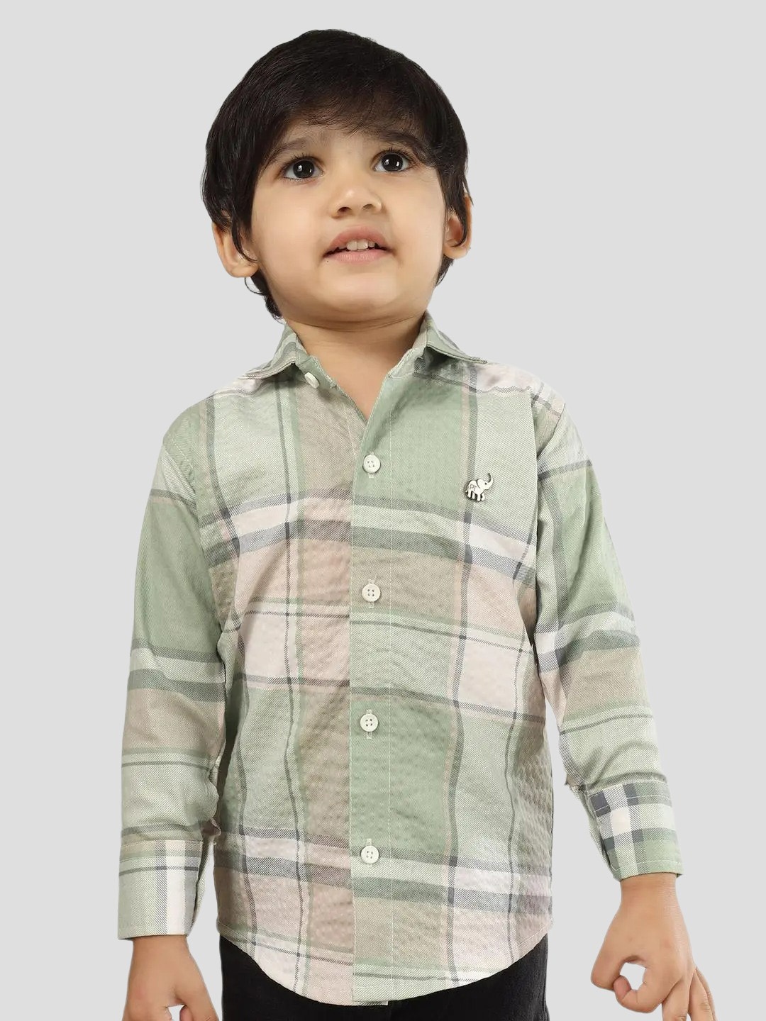 

Polka Tots Boys Windowpane Checked Casual Shirt, Green