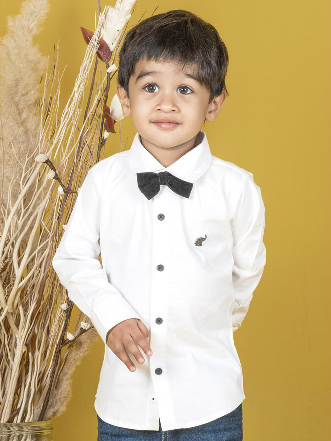 

Polka Tots Boys Full Sleeves Shirt With Bow Tie Up Casual Shirt, White