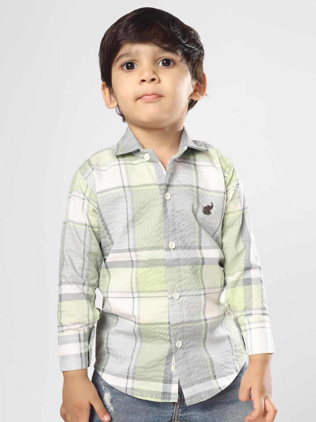 

Polka Tots Infant Boys Tartan Checked Cotton Casual Shirt, Green