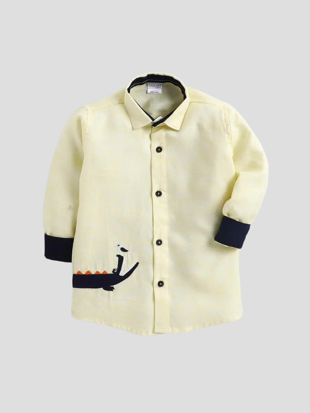 

Polka Tots Boys Full Sleeves Crocodile Patch Detailing Shirt, Yellow