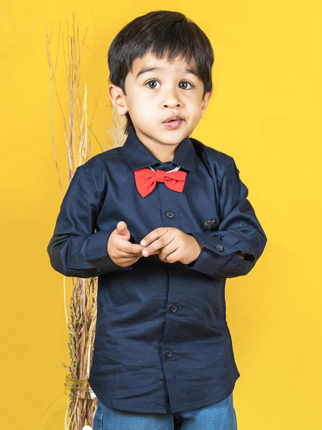 

Polka Tots Boys Full Sleeves Shirt With Bow Tie, Blue