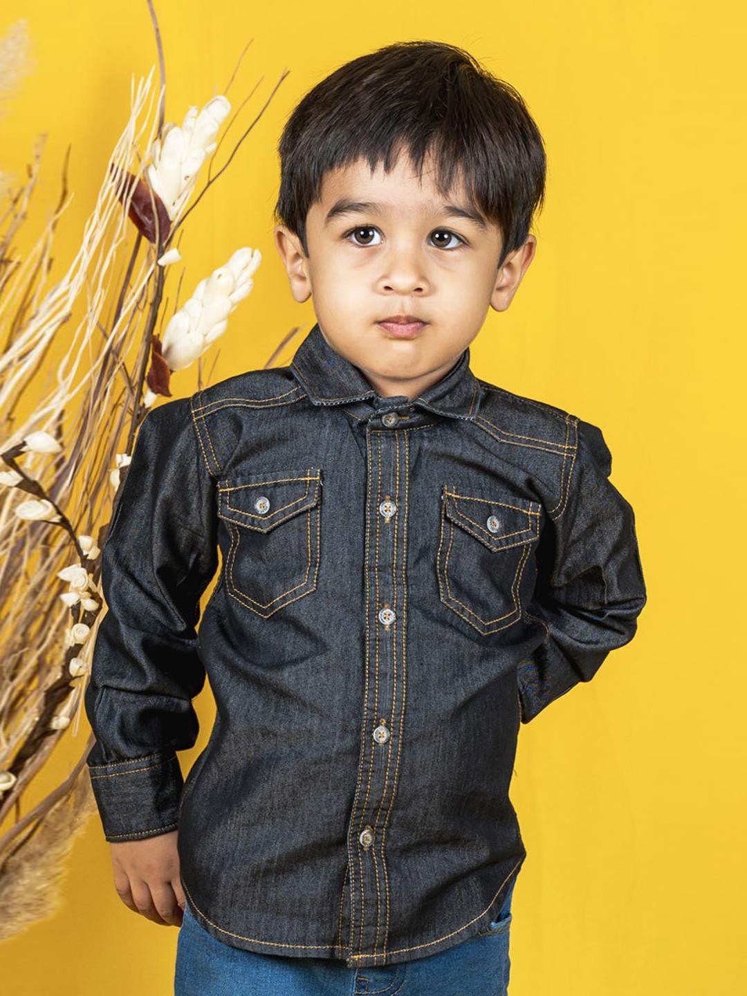 

Polka Tots Boys Denim Full Sleeves Casual Shirt, Black