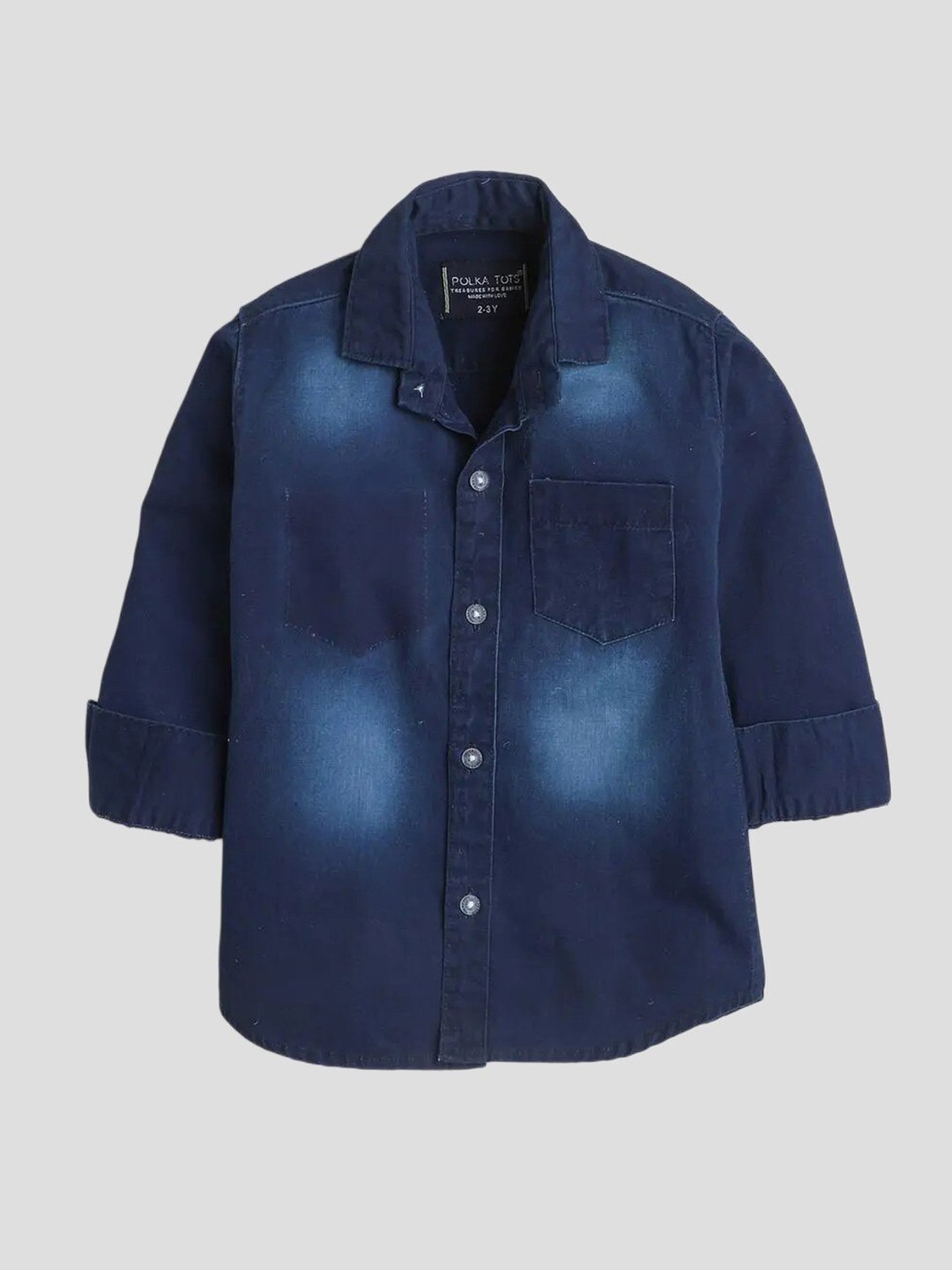 

Polka Tots Boys Spread Collar Faded Casual Shirt, Blue