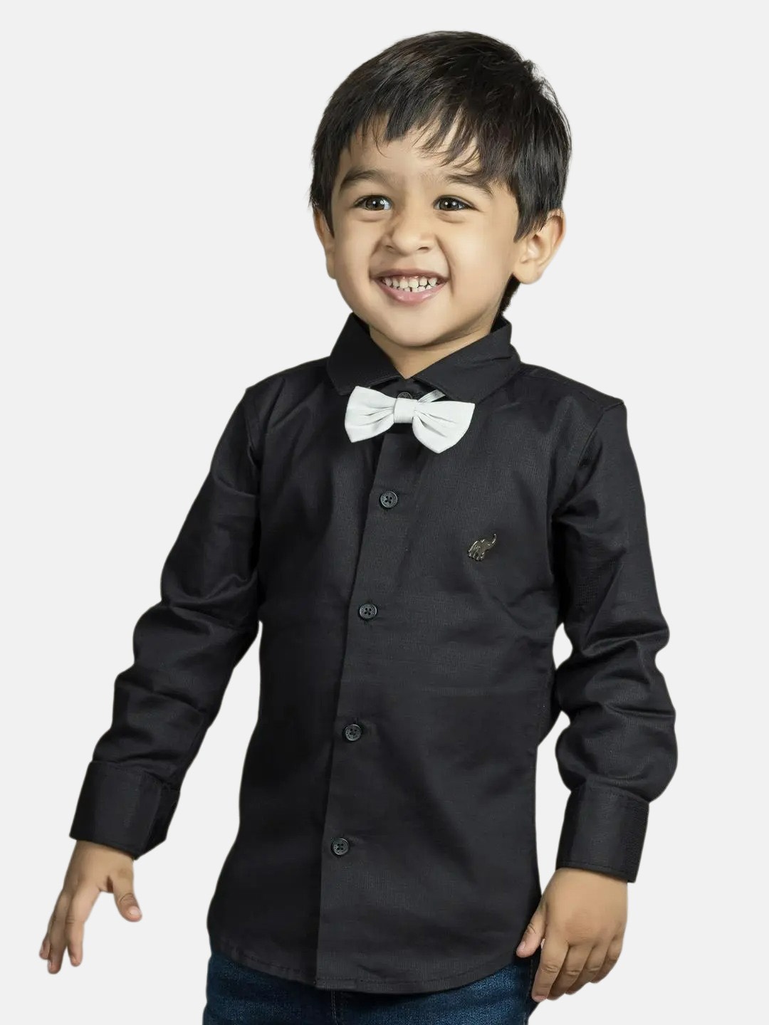 

Polka Tots Boys Spread Collar Bow Detail Casual Shirt, Black