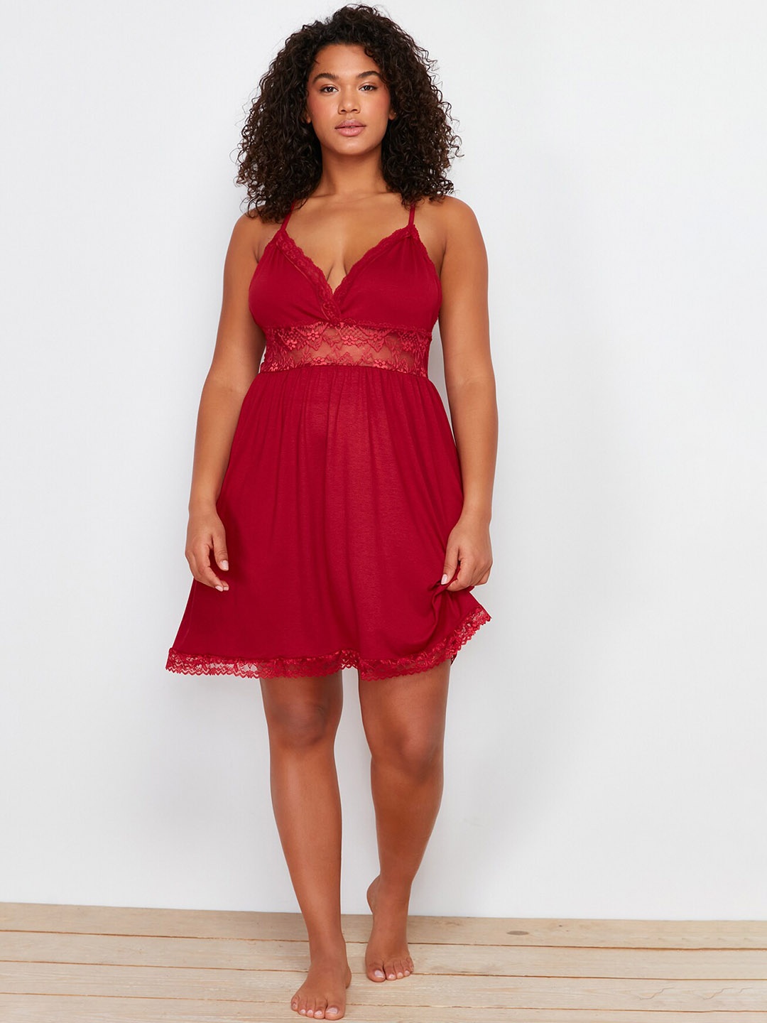 

Trendyol Above Knee-Length Regular Nightdress, Burgundy