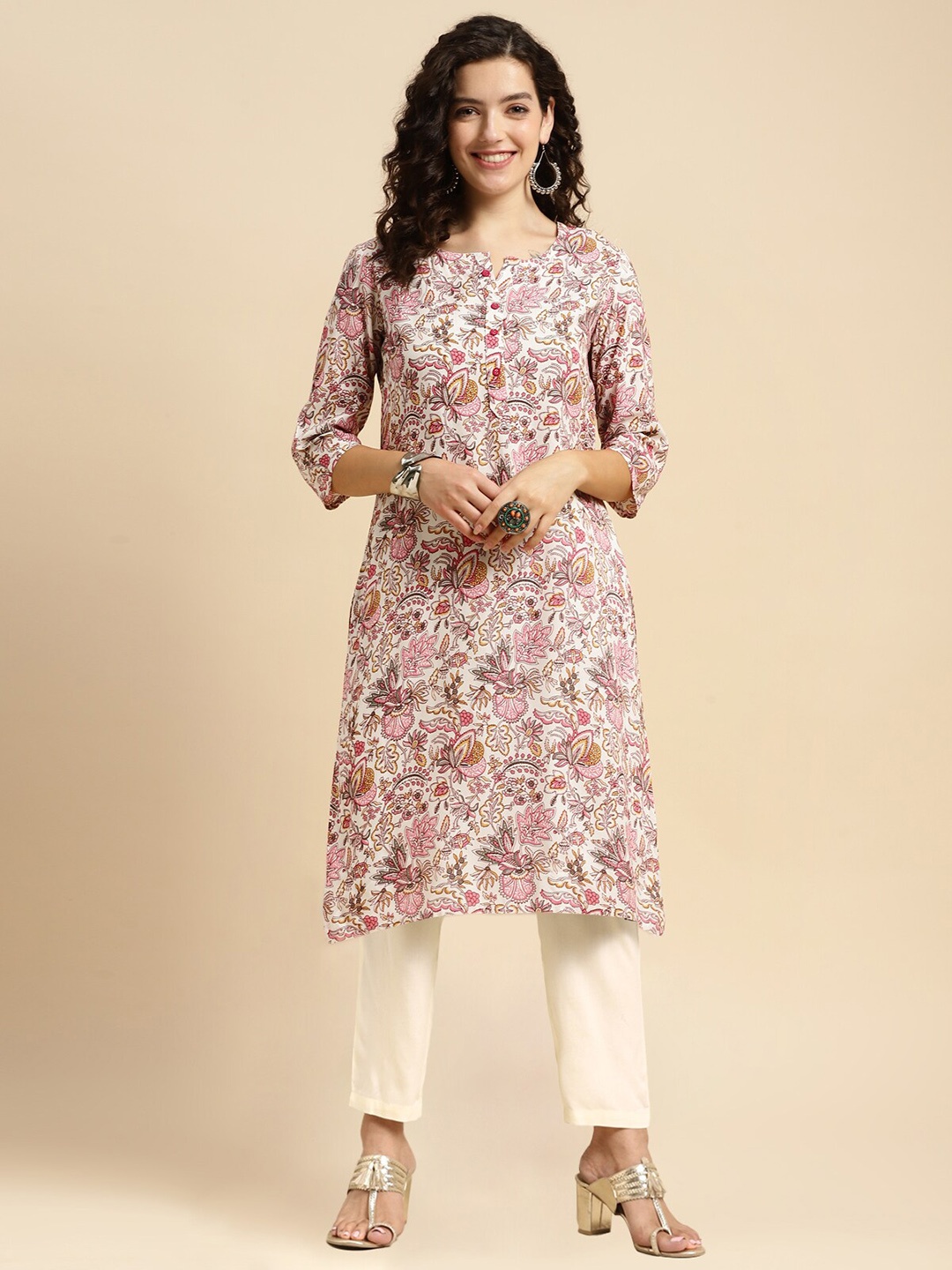 

Rangita Floral Printed Straight Kurta with Trousers, Pink