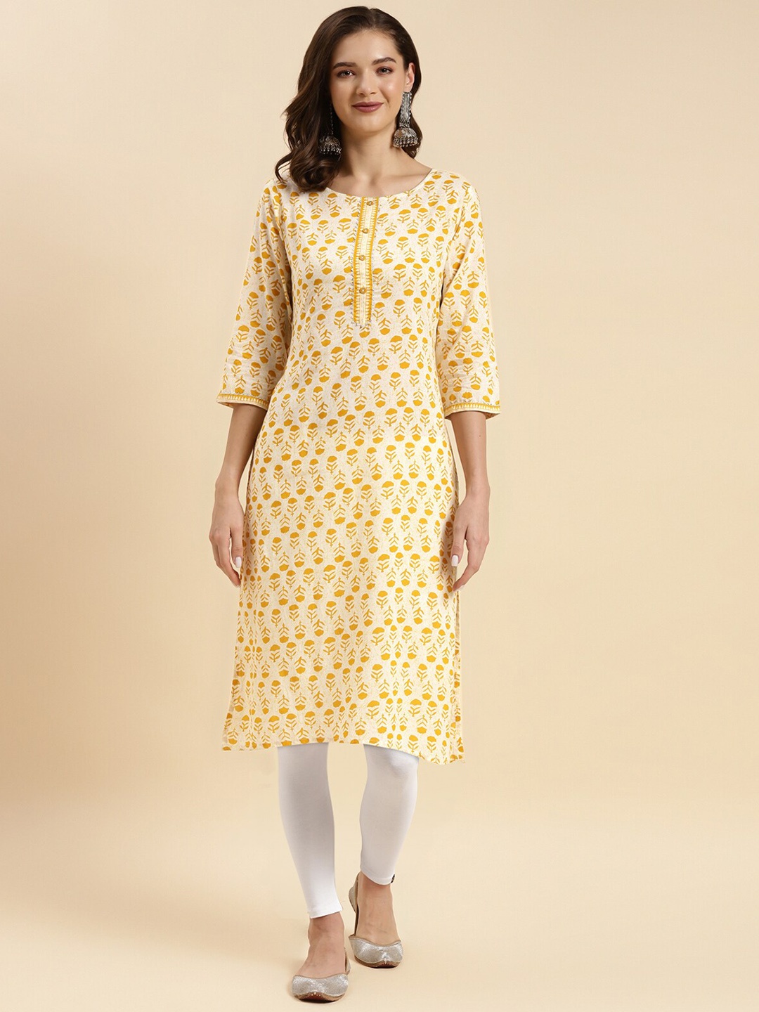 

Rangita Floral Printed Gotta Patti Pure Cotton Kurta, Yellow