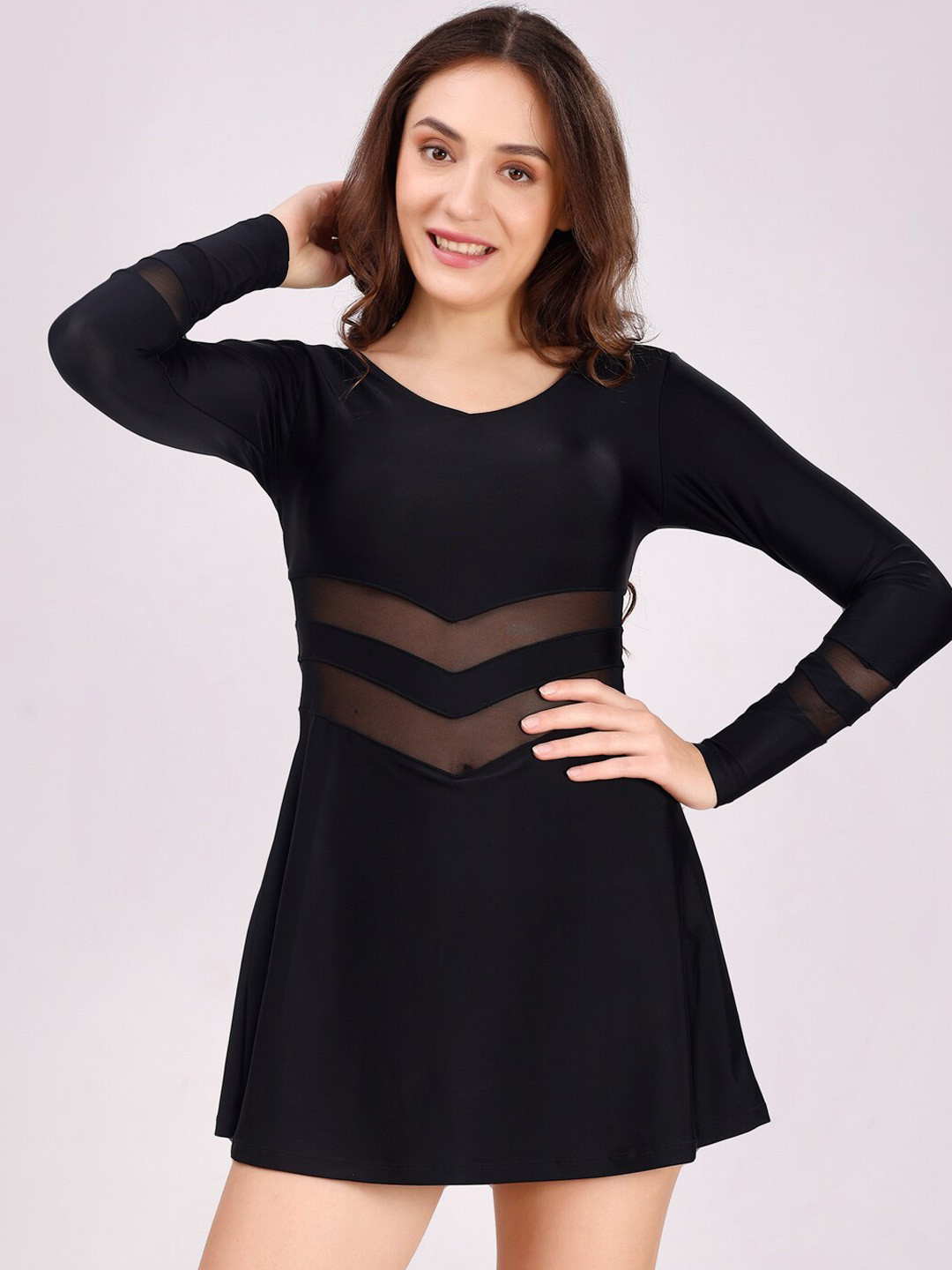 

Soie Swim Dress with Attached Shorts, Black