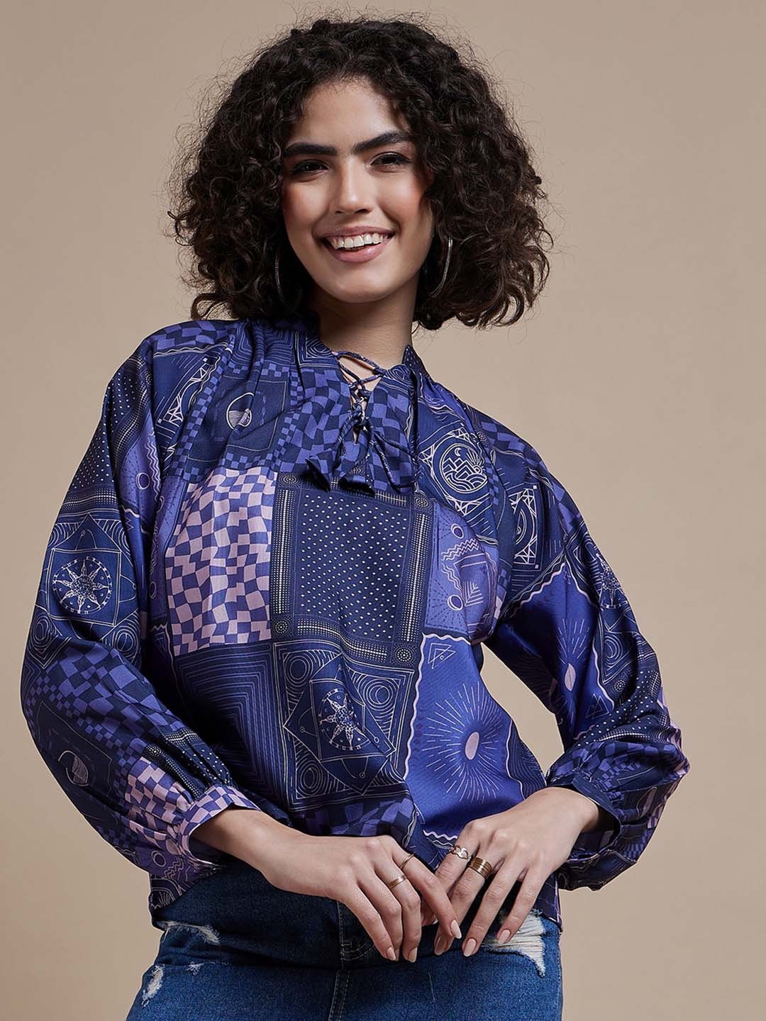 

The Roadster Lifestyle Co Blue Tie & Die Printed Shirt Collar Shirt Style Top