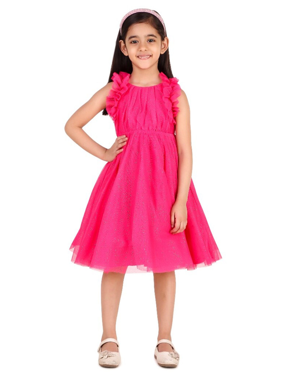 

Miyo Girls Ruffled Fit & Flare Dress, Fuchsia