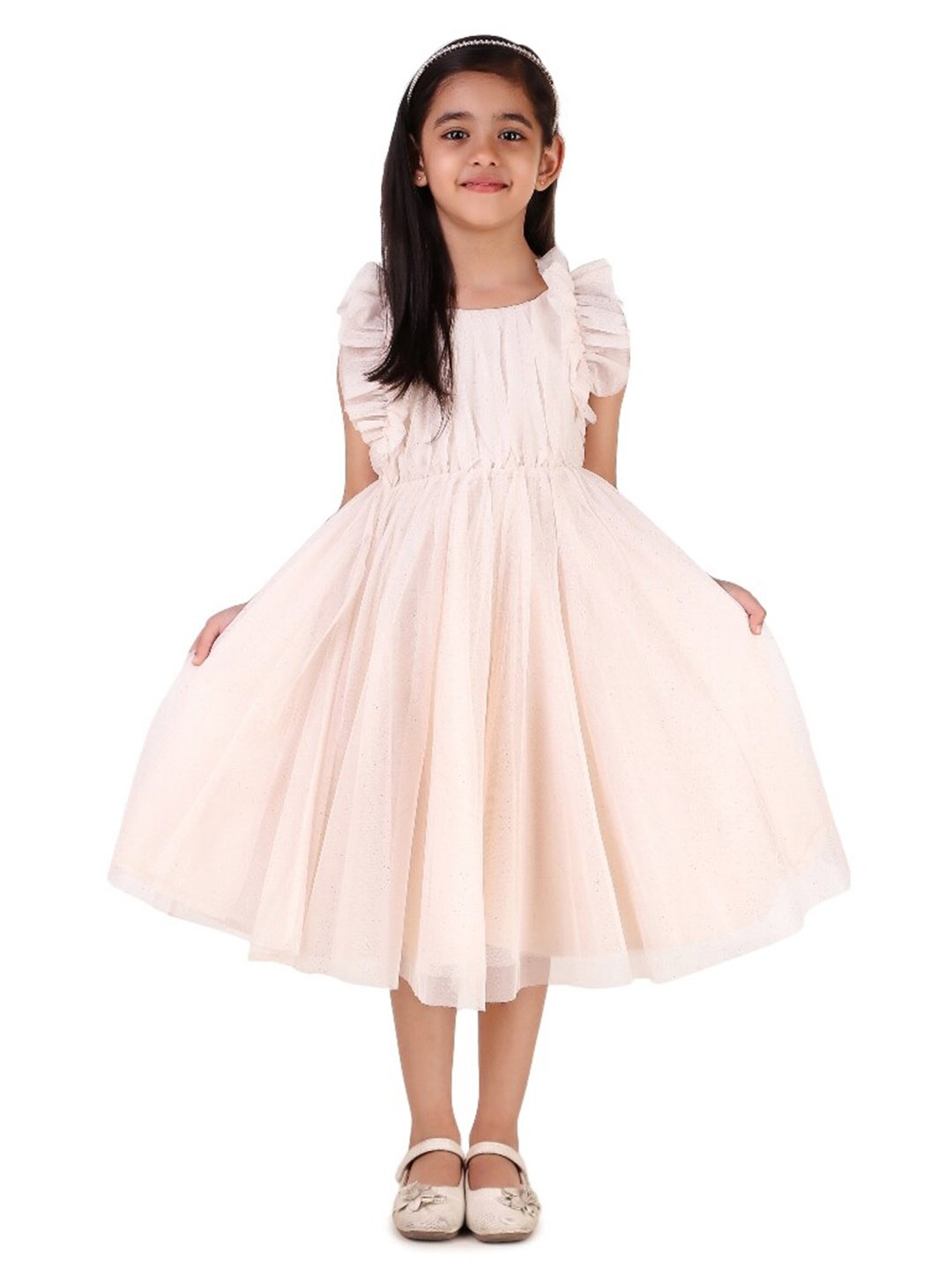 

Miyo Girls Ruffled Fit & Flare Dress, Nude