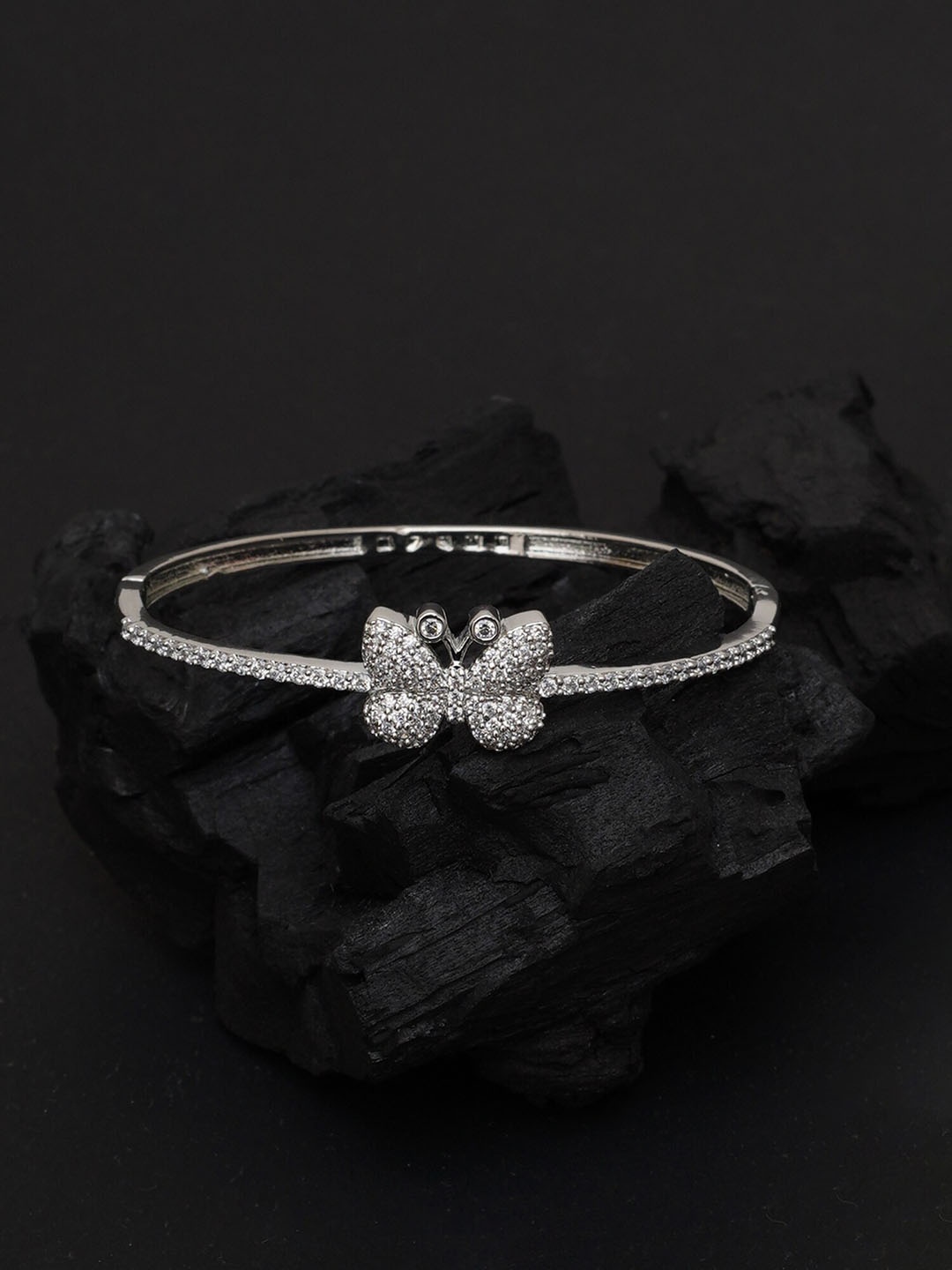 

Mali Fionna Women Brass American Diamond Studded Silver-Plated Cuff Bracelet