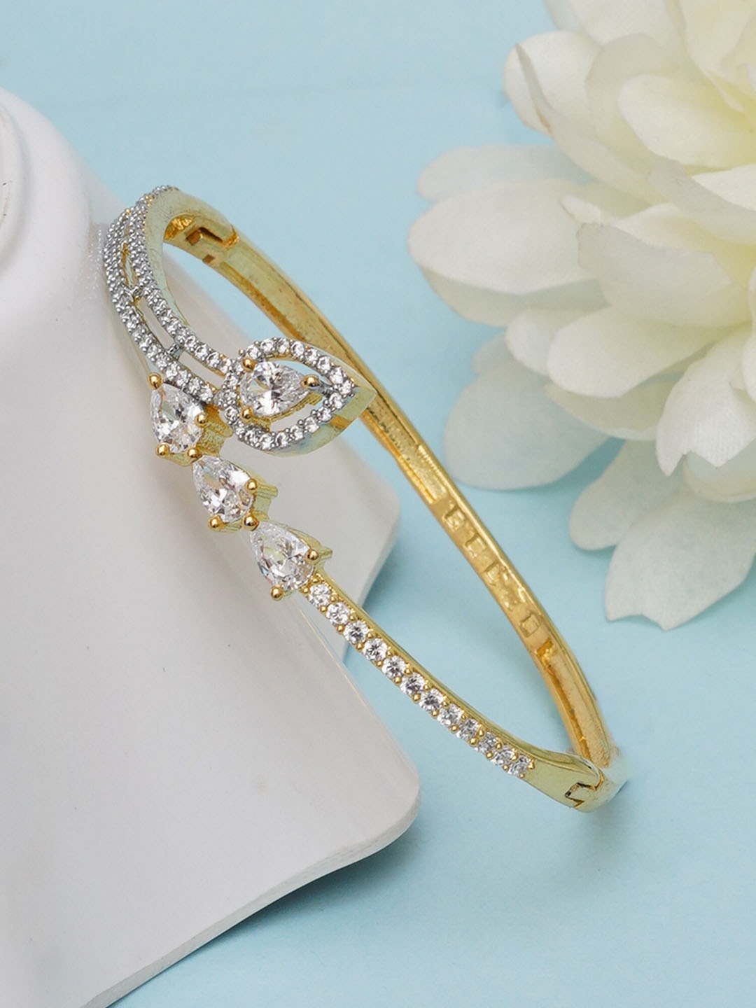 

Mali Fionna Brass American Diamond Studded Gold-Plated Cuff Bracelet