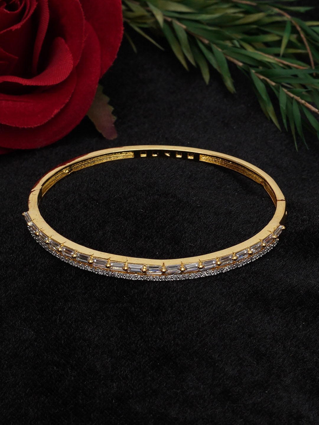 

Mali Fionna Women Brass American Diamond Studded Gold-Plated Bangle-Style Bracelet