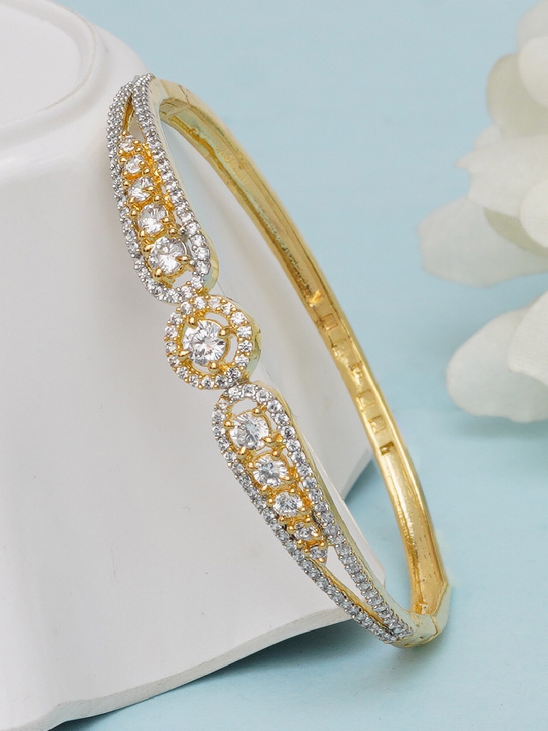 

Mali Fionna Women Brass American Diamond Studded Gold-Plated Bangle-Style Bracelet