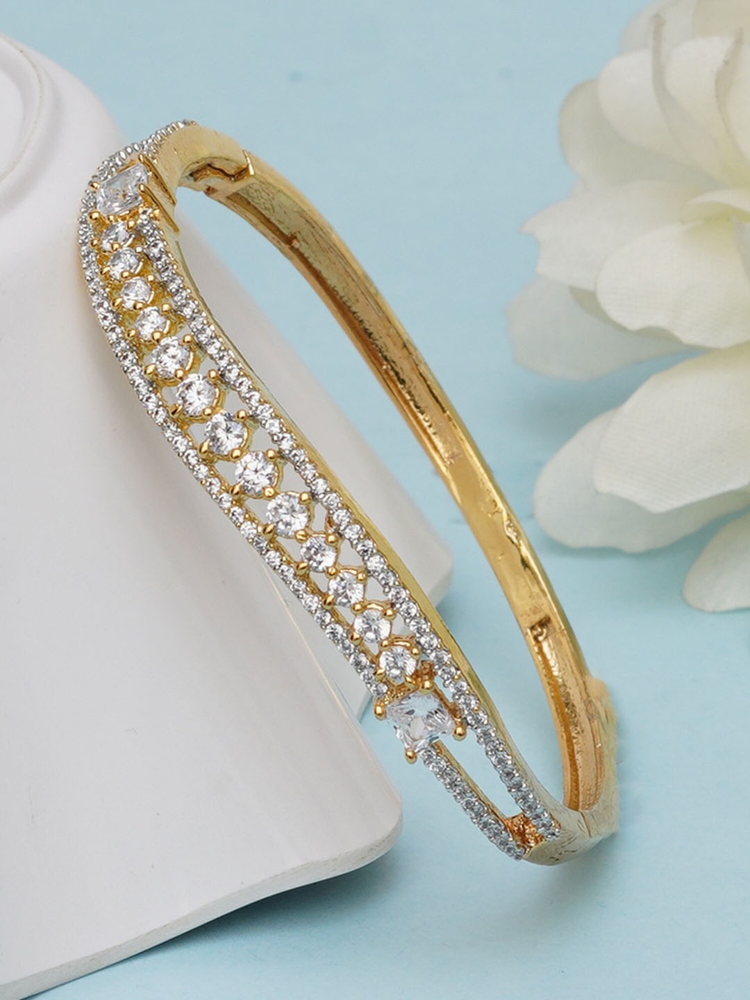 

Mali Fionna Women Brass American Diamond Studded Gold-Plated Cuff Bracelet