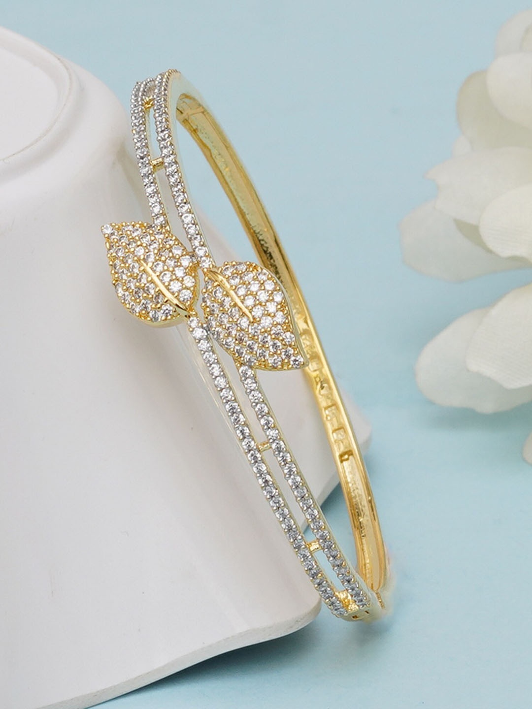 

Mali Fionna Women Brass American Diamond Studded Gold-Plated Cuff Bracelet