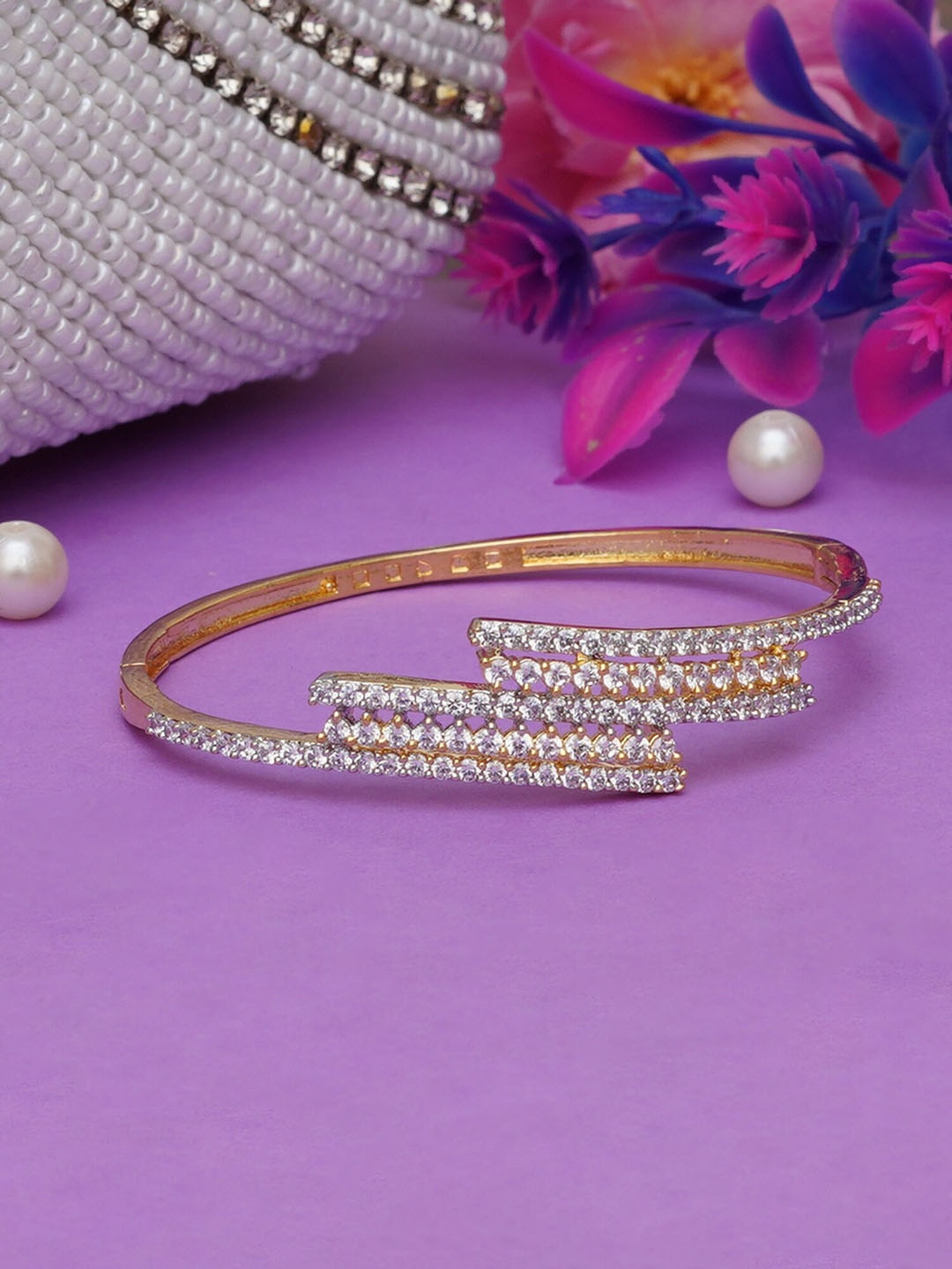 

Mali Fionna Women Brass American Diamond Studded Gold-Plated Bangle-Style Bracelet