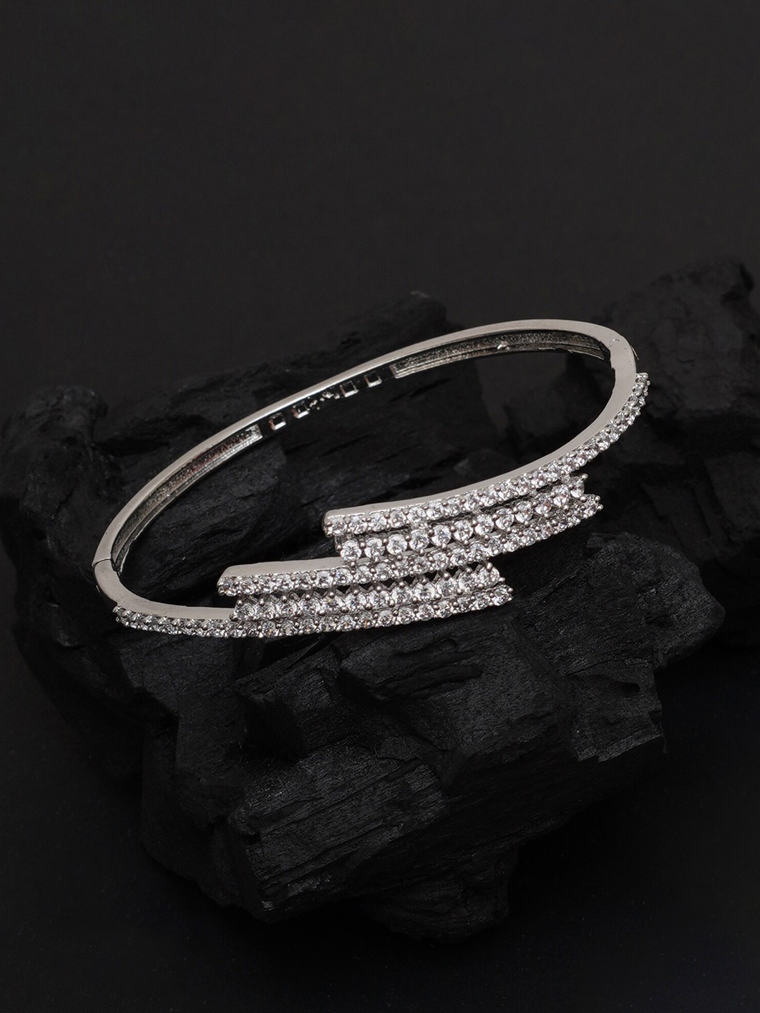 

Mali Fionna Brass American Diamond Studded Silver-Plated Bangle-Style Bracelet