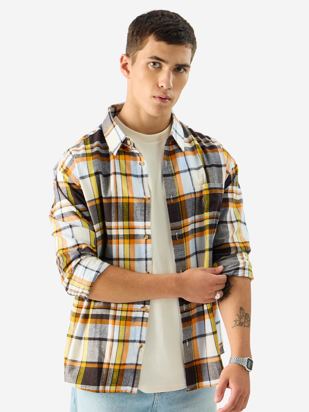 

The Souled Store Tartan Checks Opaque Checked Cotton Casual Shirt, Brown