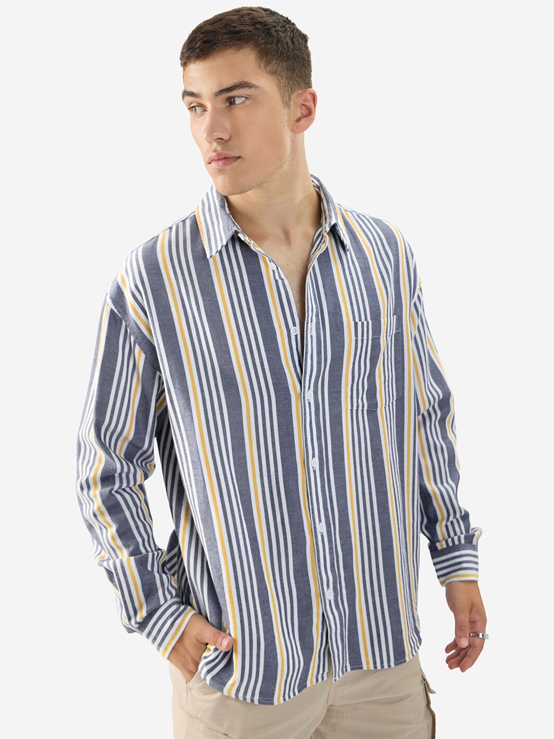 

The Souled Store Opaque Striped Cotton Casual Shirt, Grey