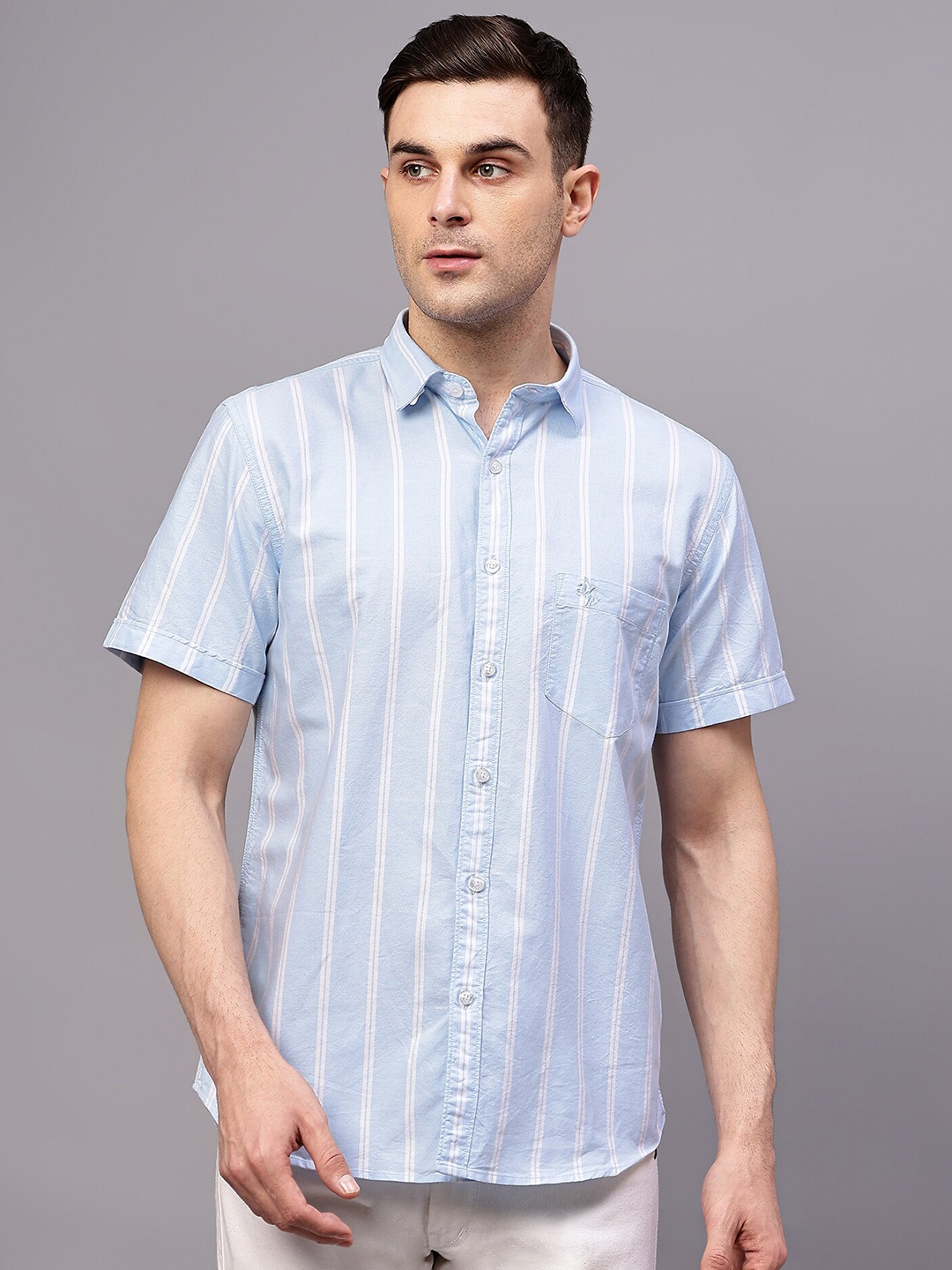 

Cantabil Comfort Striped Printed Half Sleeves Cotton Casual Shirt, Blue