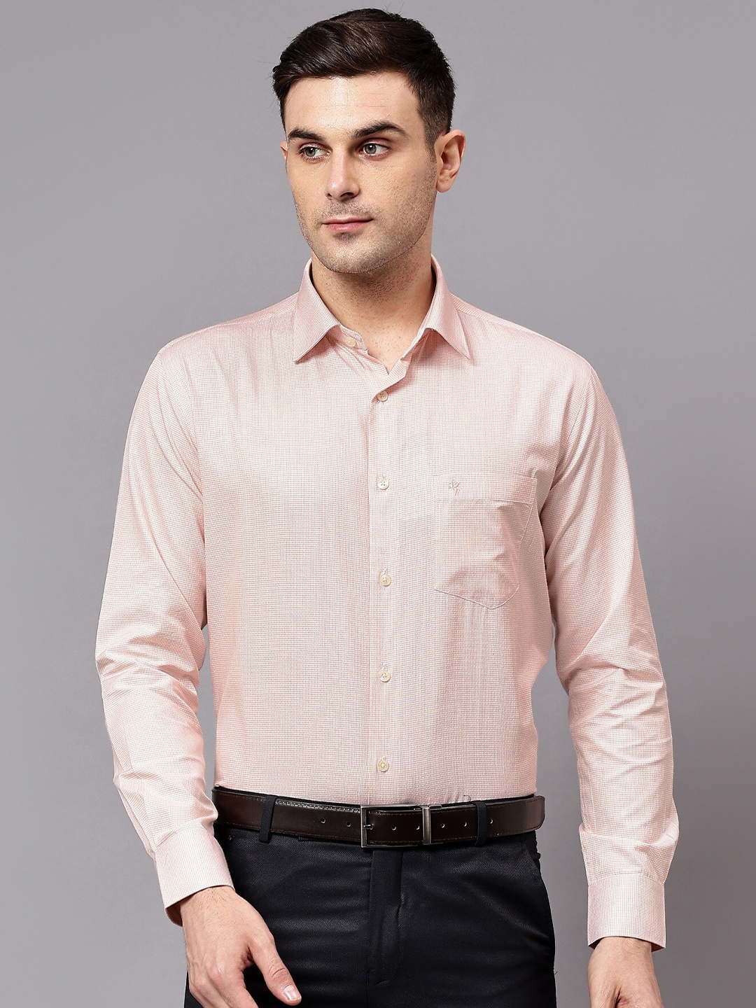 

Cantabil Comfort Textured Self Design Formal Shirt, Orange