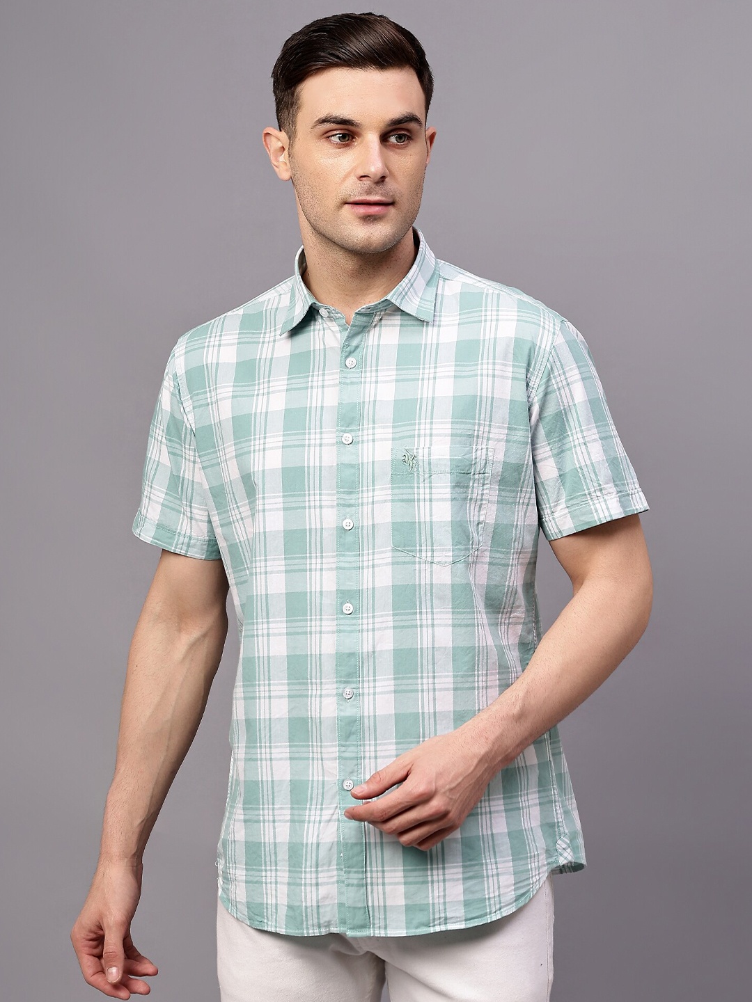 

Cantabil Comfort Opaque Checked Cotton Casual Shirt, Turquoise blue