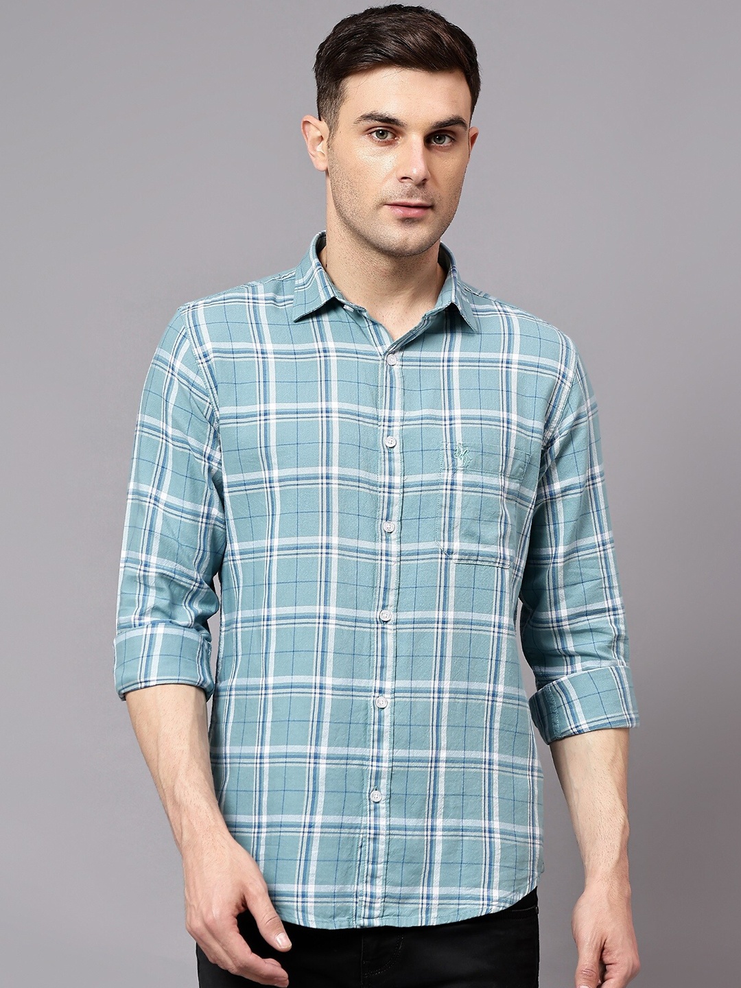 

Cantabil Comfort Tartan Checked Cotton Casual Shirt, Turquoise blue