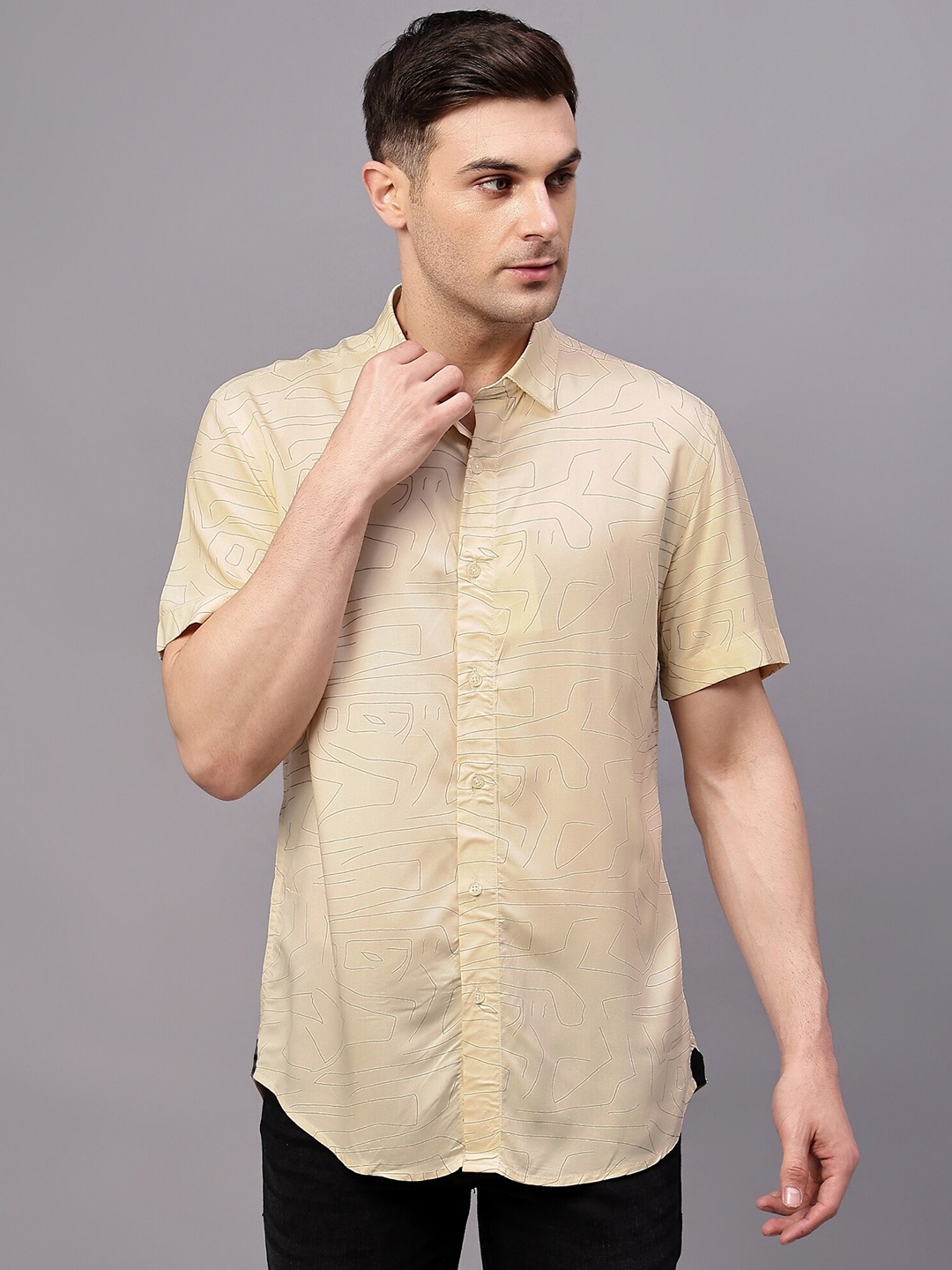 

Cantabil Men Comfort Opaque Abstract Printed Half Sleeves Casual Shirt, Cream