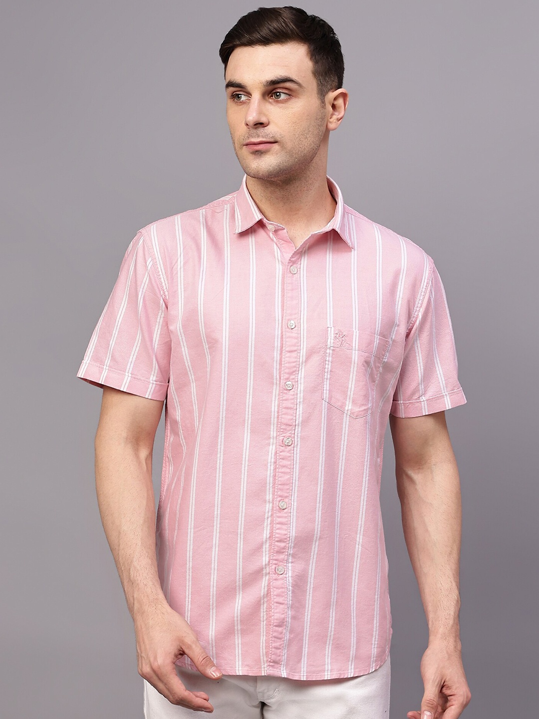 

Cantabil Comfort Opaque Vertical Striped Cotton Casual Shirt, Pink