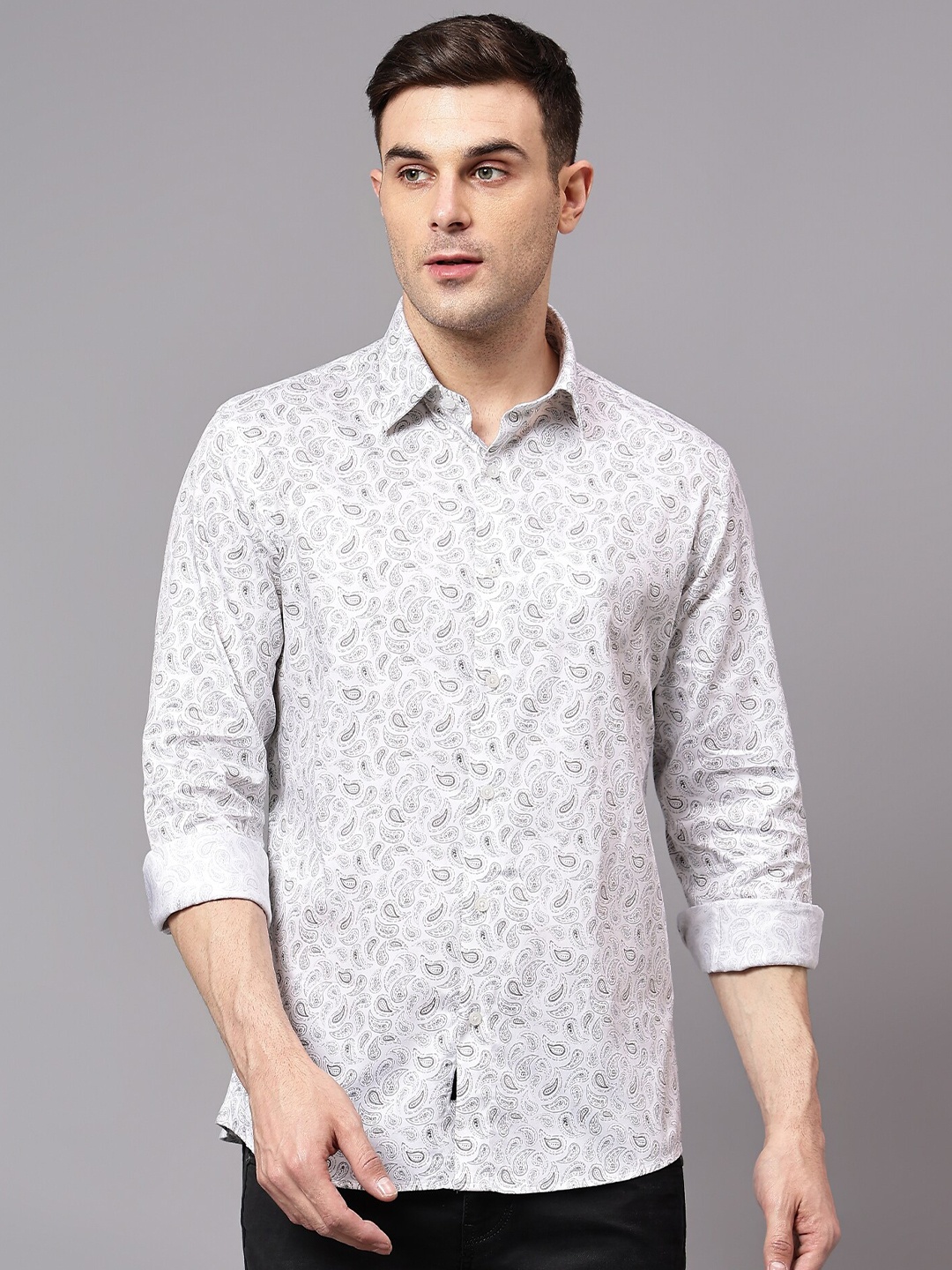 

Cantabil Comfort Floral Opaque Paisley Printed Cotton Casual Shirt, White