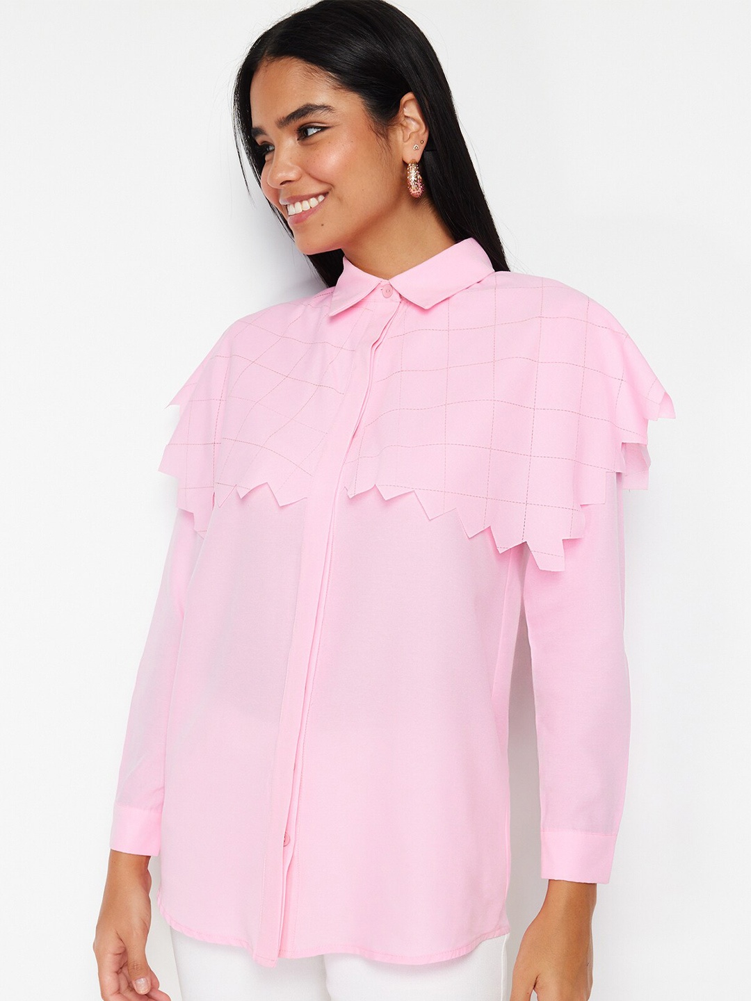 

Trendyol Spread Collar Opaque Casual Shirt, Pink