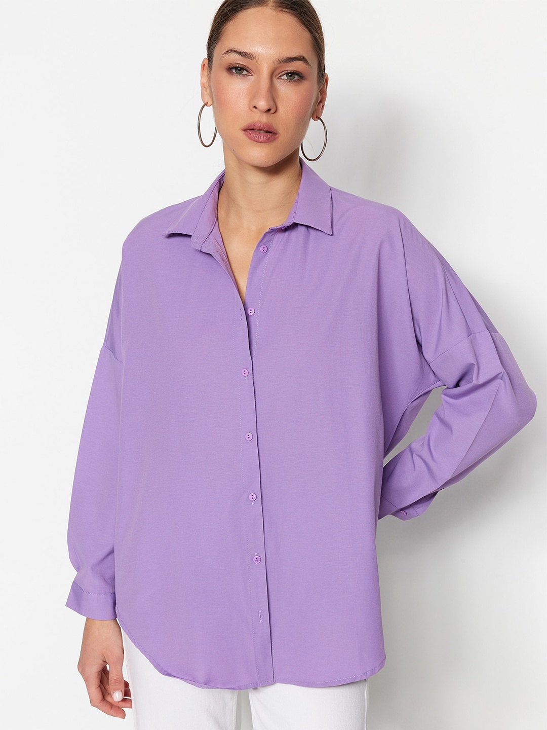 

Trendyol Spread Collar Long Sleeves Casual Shirt, Purple
